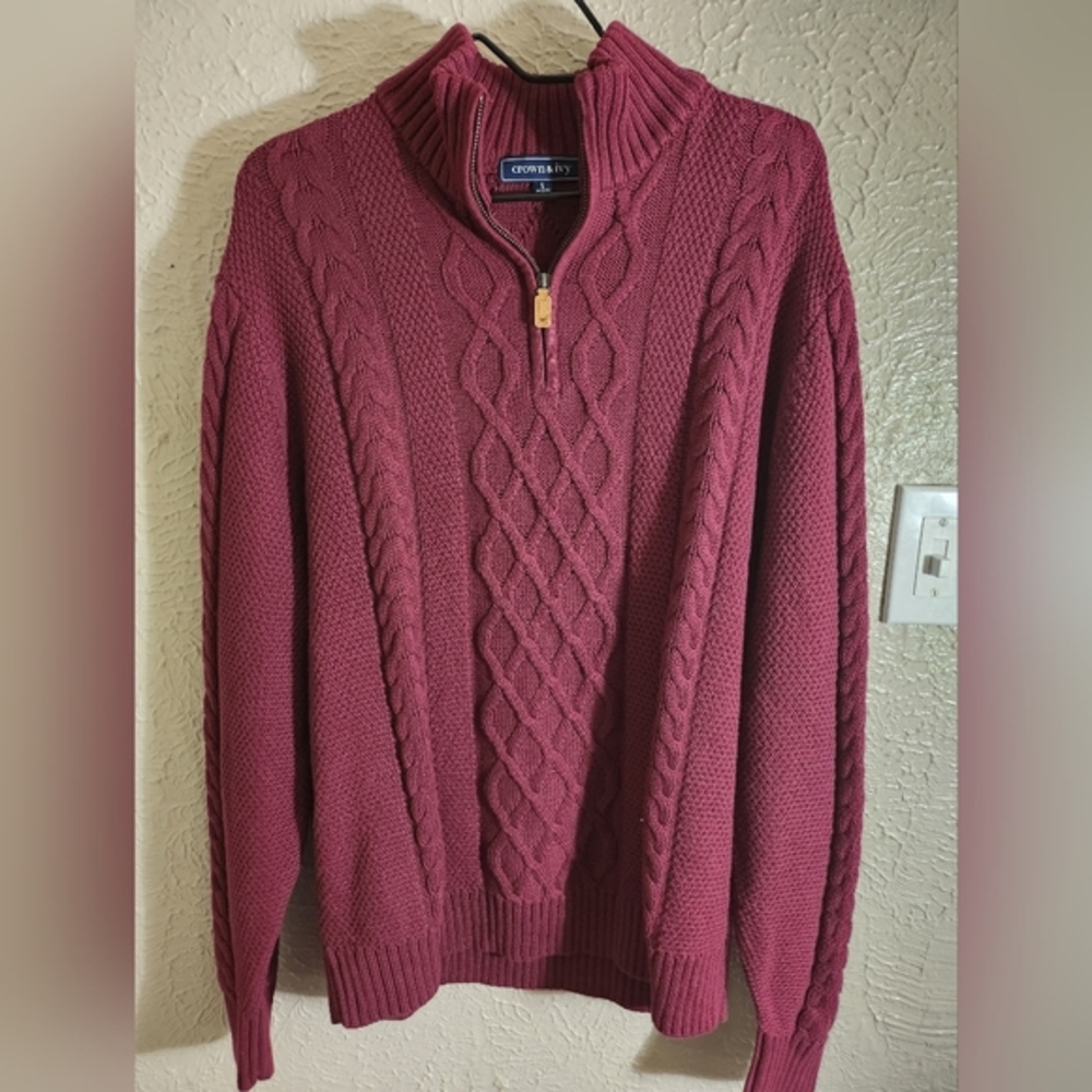 Crown‎ & Ivy Red Zip Up Cable Knit Sweater